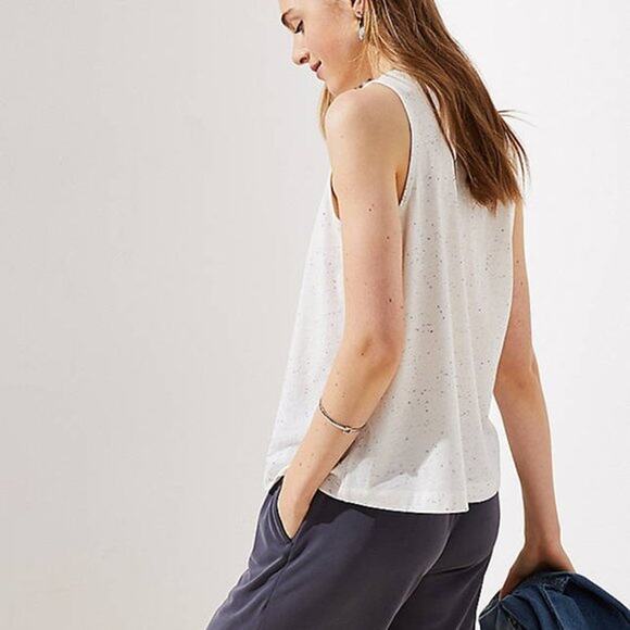 LOFT Speckled Cotton Blend Tank Top in Cream - Picture 3 of 8